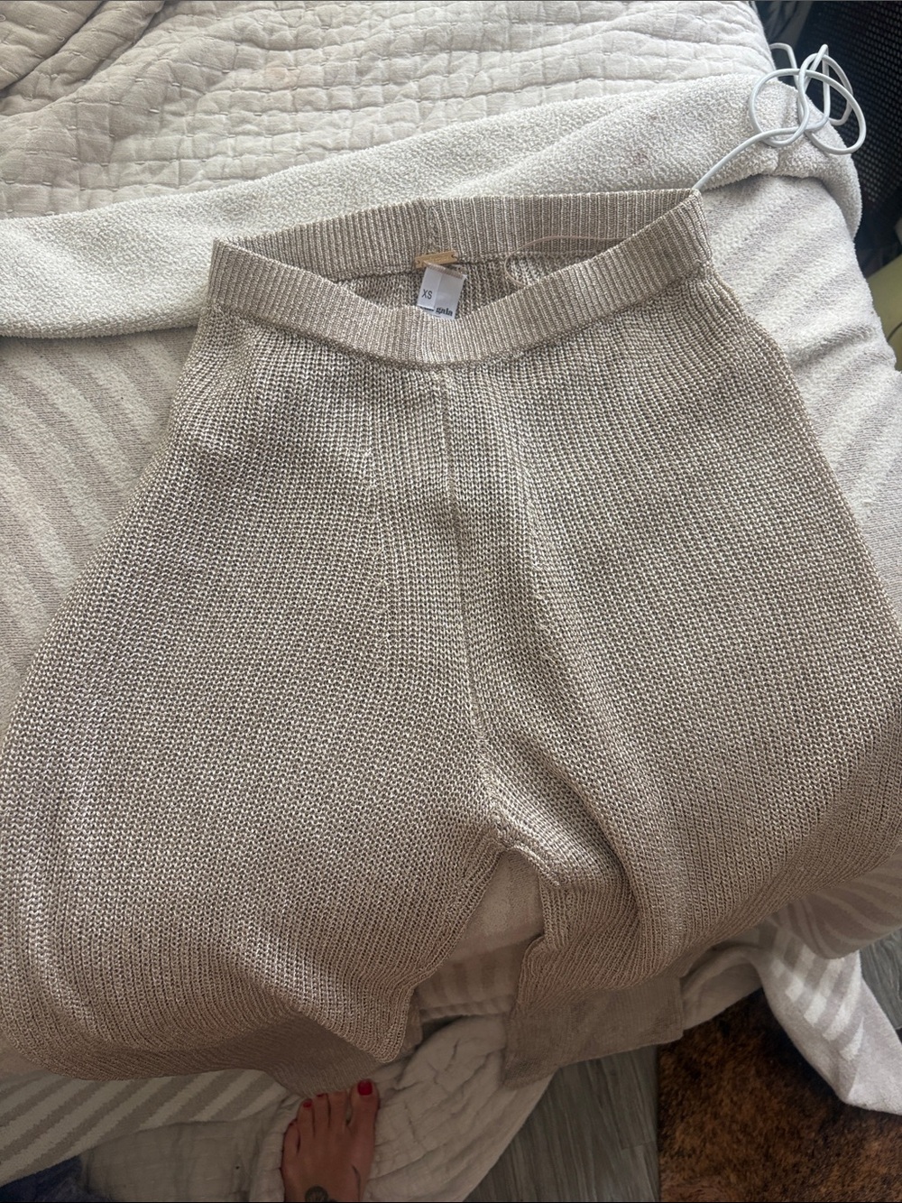 cult gaia Beige Knit Straight-Leg Pants